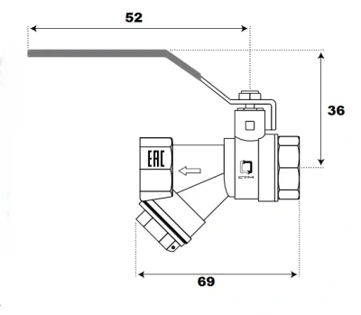 Кран шаровый 1/2 г/г р/р с фильтром СТМ