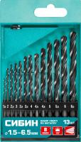 Набор сверл СИБИН по металлу 13шт (1.5-6.5мм) быстрореж.сталь