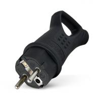 Вилка UNIVersal каучук угл.с кольцом с/з 16А черн.