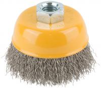 Корщетка-чашка, гайка М14. волнистая проволока. нержав. сталь 75мм 38842