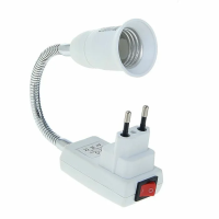 Переходник Е27 вилка-патрон бел. гибкий с выкл. 300мм Ecola 