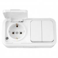 Блок В-РЦ-659 ОП (роз 16А+2кл.выкл евро крышка) Пралеска Аква бел