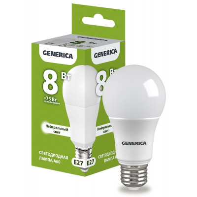 Лампа Софит 8Вт 4К Е27 А60 Generica