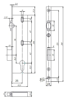 Замок врезной Гардиан Profi 25.11Р.24 (б/ц) ролик