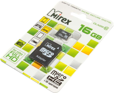 Ф/к MicroSDHC 16Gb c адаптером MIREX