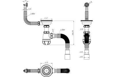 Сифон 3 1/2*40 металл.с круглым переливом Aguant AB0139