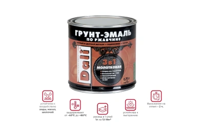 Грунт-эмаль молотковая по ржавчине Черный 0,75л "ДАЛИ"