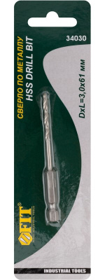 Сверло по металлу HSS 3мм, хв под биту 34030