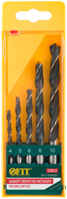 Сверла по металлу HSS 5шт 4-5-6-8-10мм  33852