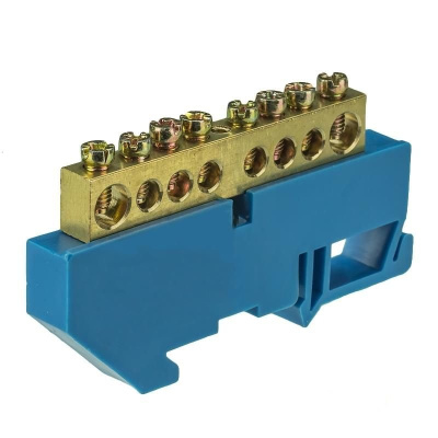 Шина нулевая на DIN-изол. 6х9-10 отв.никель 222-86 синий ЭРА