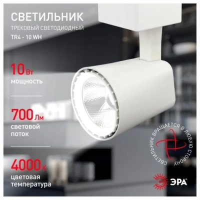 Светильник ЭРА трековый TR4-10 10W бел.СКИДКА 10%