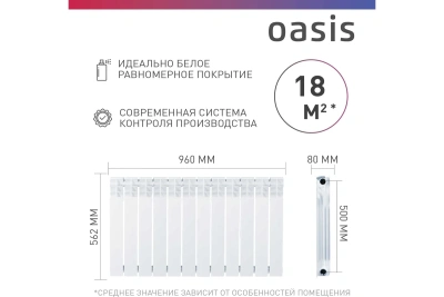 Радиатор Оазис биметалл. 500/80/12 секций ЭКО Россия