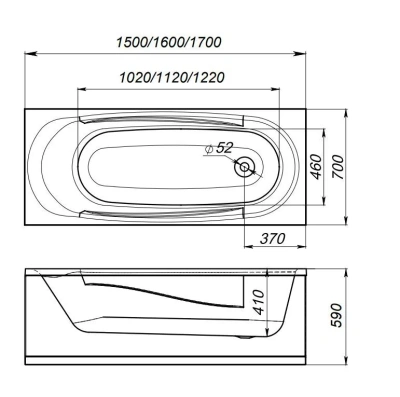 Ванна акрил DOMANI-Spa Standart 170*70*57 +опора эконом ножки