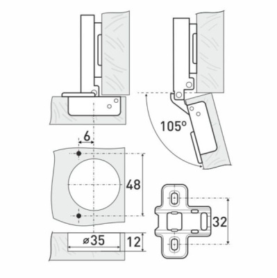 Петля мебельная 1109 накладная с доводчиком