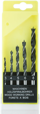 Набор сверл по дереву 5шт (3-4-5-6-8мм) 36104