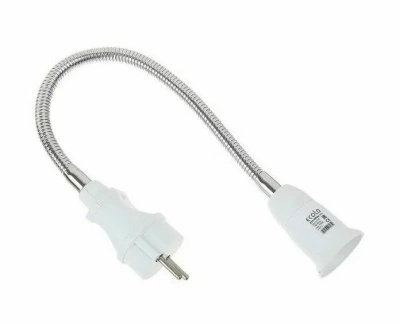 Переходник Е27 вилка-патрон бел. гибкий 300мм Ecola 