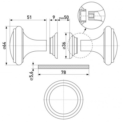 Ручка-кнопка РДП-03-3  пластик тем.дер.