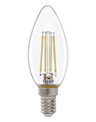 Лампа General  7W Е14 6500К свеча прозр.