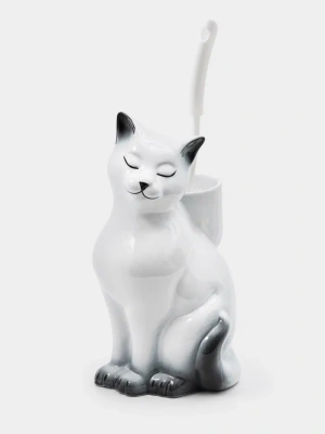 Подставка под ерш + (ершик) "Кошка" МОНОХРОМ белая