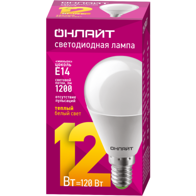 Лампа Онлайт G45-12W 2700K-E14 90060