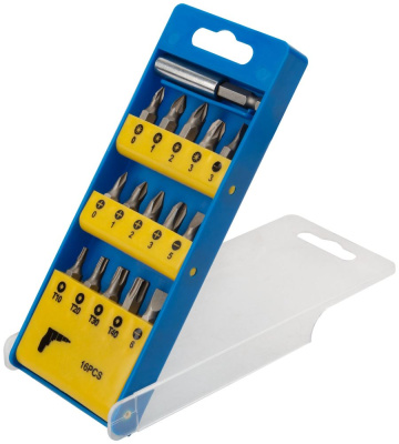 Биты набор, 15шт. CrV, 25мм+ адаптер 57632