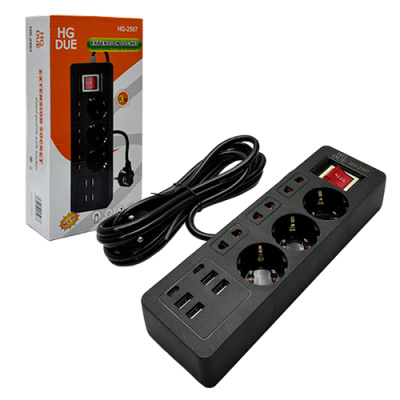 Удлинитель 3гн+4USB 3м с выкл. YH-2507