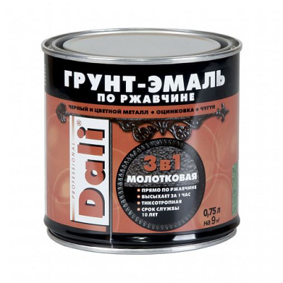 Грунт-эмаль молотковая по ржавчине Черный 0,75л "ДАЛИ"