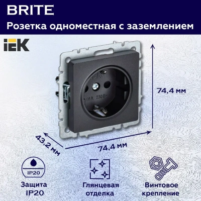 Розетка 1СП евро мех. 10А черн.Brite
