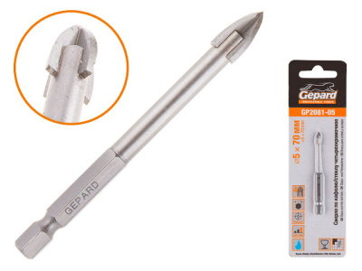 Сверло по кафелю, стеклу 5*70 мм 4-кромочное GEPARD