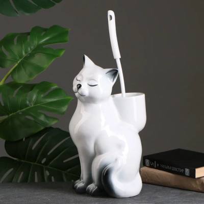 Подставка под ерш + (ершик) "Кошка" МОНОХРОМ белая