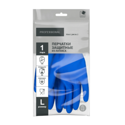 Перчатки защитные КЩС латексные L синий (444КНSС)