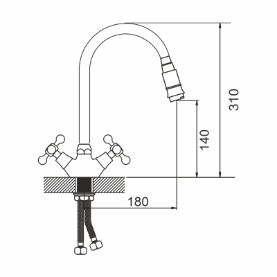 Смеситель для кухни G333341 высокий излив с белым