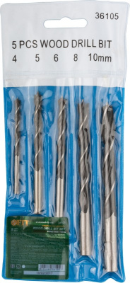 Сверла по дереву 5шт (4-5-6-8-10мм) 36105