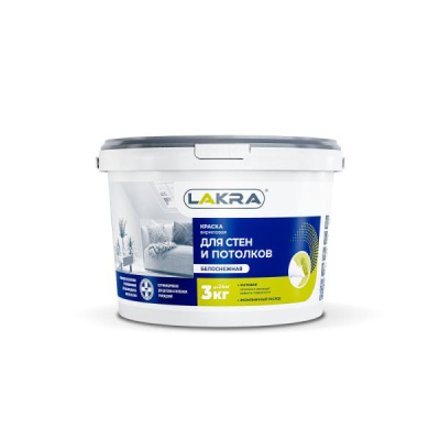 Краска ВД д/стен и потолков 3кг "ЛАКРА" 
